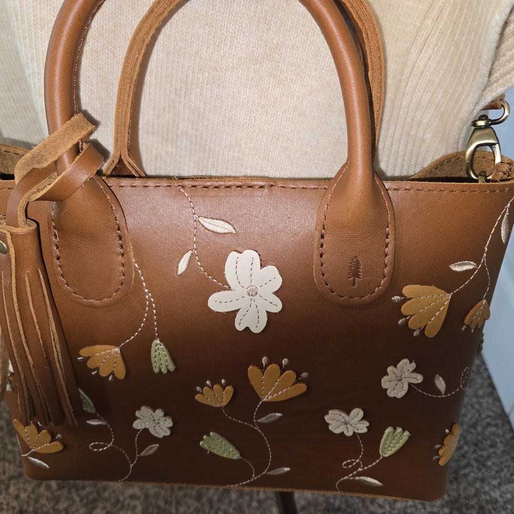 Portland Leather Brown Floral Crossbody Bag - Picture 5 of 14